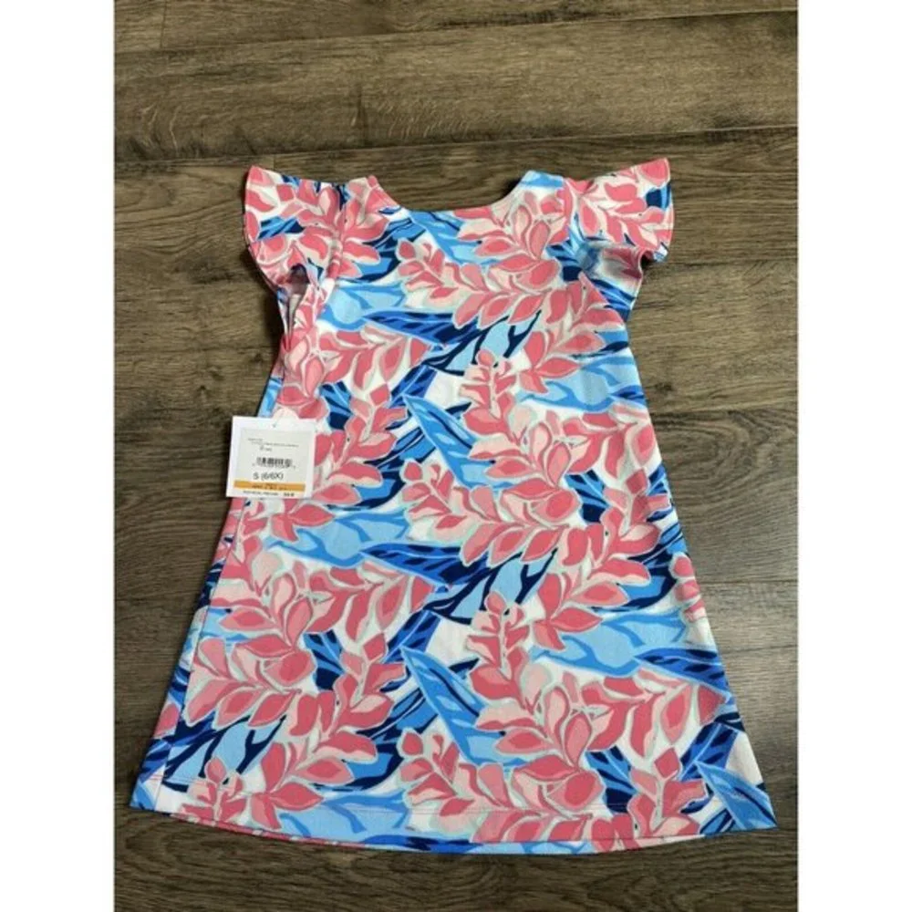 NWT Pappagallo Girls' Pink, Blue‎ &White Floral Flutter Sleeve Dress - S (6/6X)